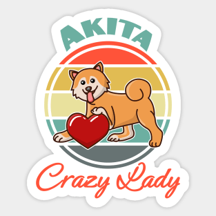 Akita Inu Crazy Lady Dog puppy Lover Cute Mother s Day Sunser Retro Sticker